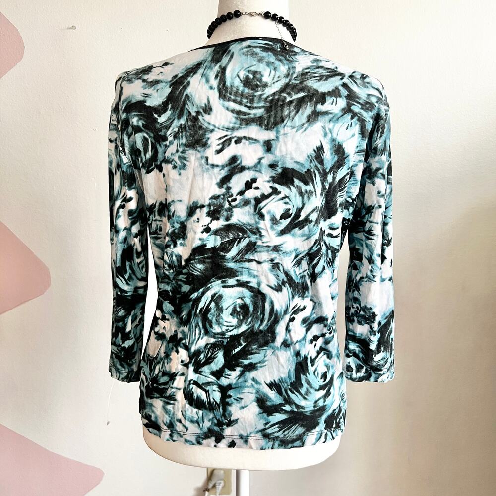 Vintage Blue Floral Top, Y2K‎ 2000s Grunge Indie Sleaze 90s Small - Picture 3 of 6